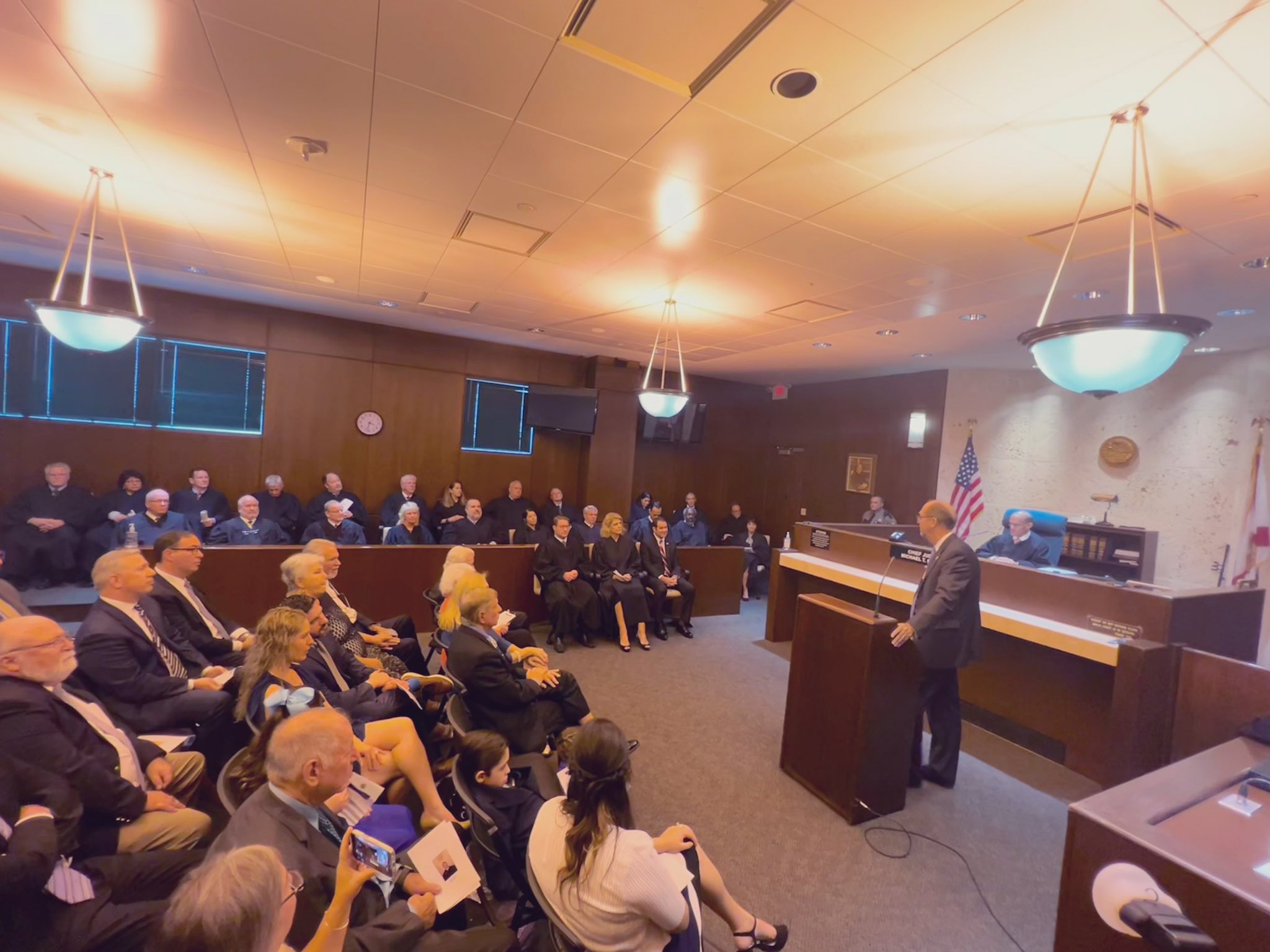 Mr. Randy Harwell addressing judges and the audience during his speech